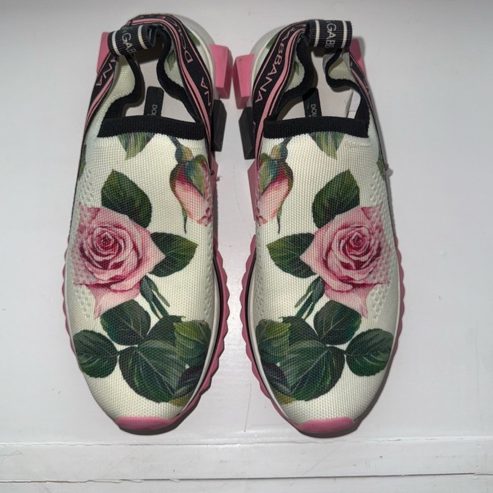 Dolce & Gabbana Pink Rose Print Sneakers EU 38